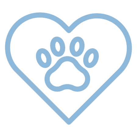 Header With Paw In Middle Icon drawing of a heart with a paw in the middle in blue