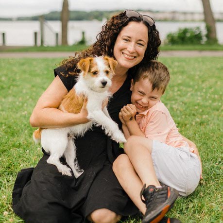 Sarah Schultz with her son and dog